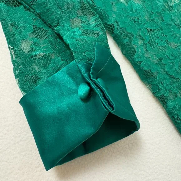 VICTORIA'S SECRET | Vtg GOLD Label Sheer Green Lace Sleep Shirt 80s 90s Sz M/L - Picture 11 of 16